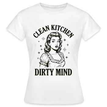 Clean Kitchen Dirty Mind – Retro Spruch Shirt - Frauen T-Shirt - Weiß - Vorne - AI Model Female 172 dark (172cm)