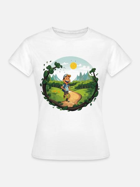 Wanderer am Waldpfad - Frauen T-Shirt - Weiß