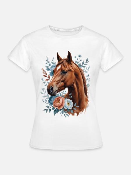 Pferd mit Blumenkranz - Frauen T-Shirt - Weiß