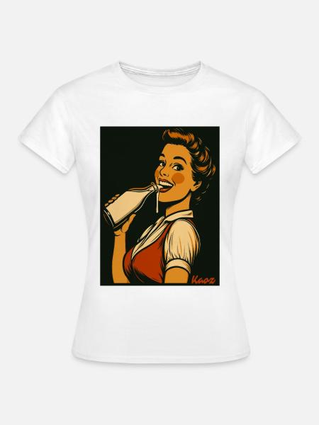 Retro Dame mit Milch Getränk  - Frauen T-Shirt - Weiß
