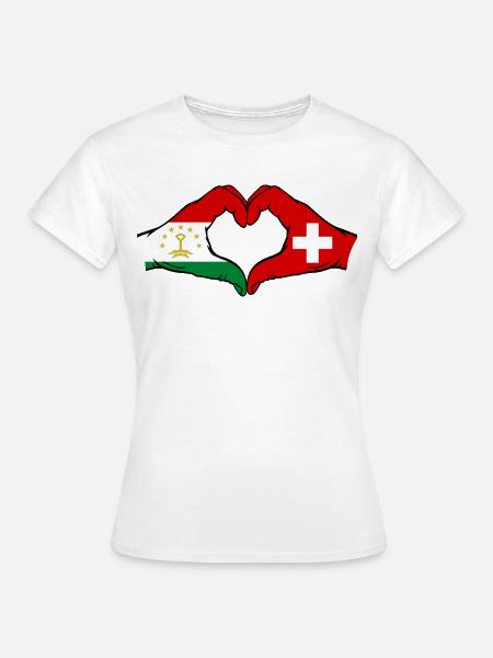 Schweiz Tadschikistan Flaggenherz  - Frauen T-Shirt - Weiß