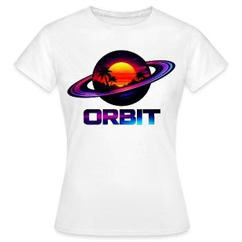 Geometrische Saturn-Umlaufbahn Retro Synthwave 80s - Frauen T-Shirt - Weiß - Vorne - AI Model Female 172 dark (172cm)