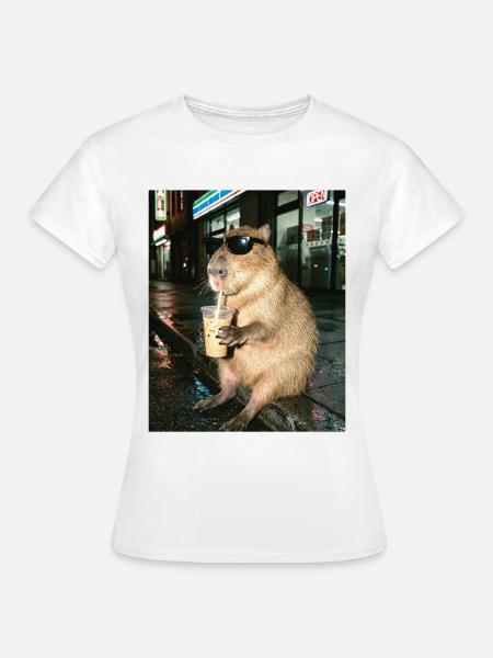 Capybara trink Eiskaffee, Lustiges Capybara Foto - Frauen T-Shirt - Weiß