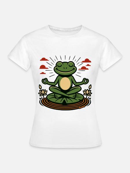 Meditierender Frosch mit Lotusblüten - Frauen T-Shirt - Weiß