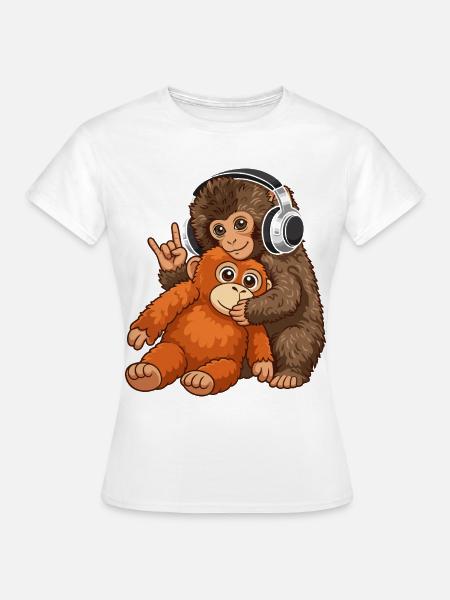 Monkey Punch Affe Musik hören - Frauen T-Shirt - Weiß