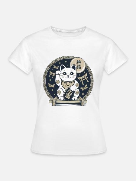 Maneki Neko Nachtmedaillon - Frauen T-Shirt - Weiß