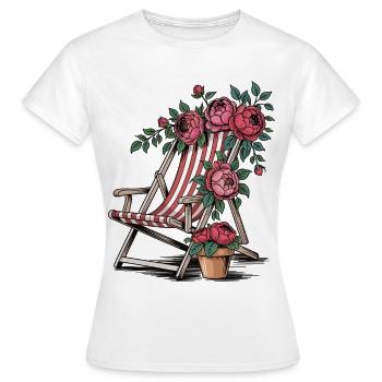 T-shirt de chaise longue vintage – Été et fleurs - T-shirt Femme - blanc - Devant - AI Model Female 172 dark (172cm)