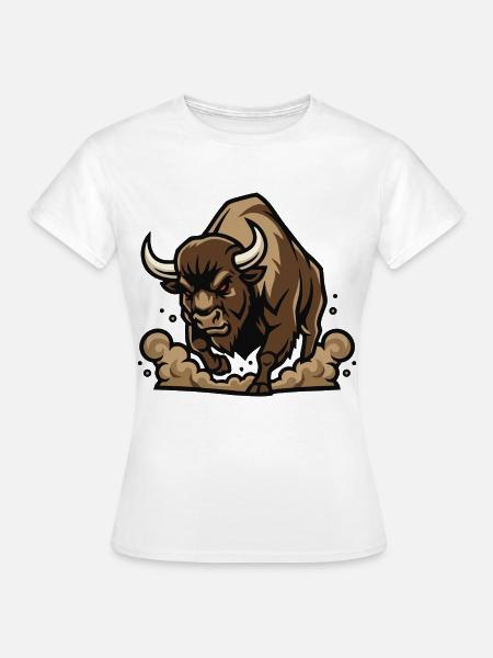 Wild Bison Charge Maskottchen Buffalo - Frauen T-Shirt - Weiß