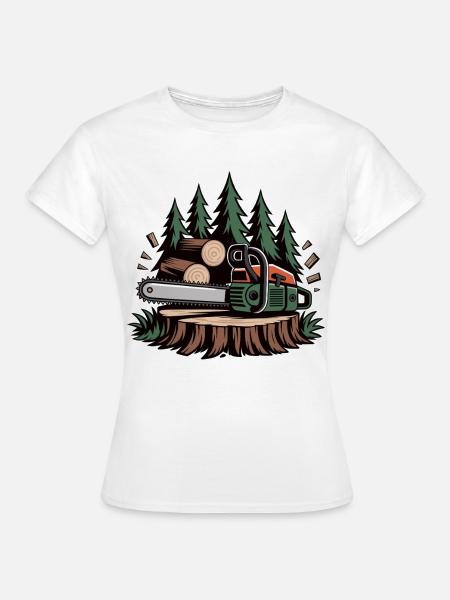 HolzfĂ€ller T-Shirt MotorsĂ€ge â Waldarbeiter - Frauen T-Shirt - WeiĂ