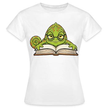 Caméléon Lecteur Lunettes Livre Mascotte Cartoon - T-shirt Femme - blanc - Devant - AI Model Female 172 dark (172cm)