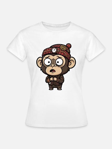 Affen-Erfinder Steampunk-Uhrhut - Frauen T-Shirt - Weiß