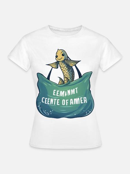 Fröhlicher Meeresfisch mit Wellenbanner - Frauen T-Shirt - Weiß