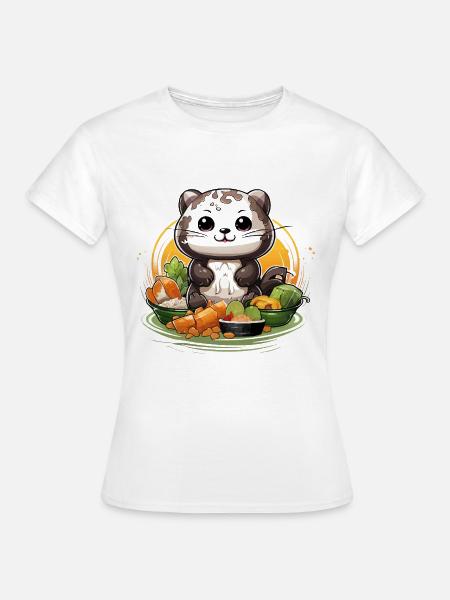 Küchenpanda beim Festessen - Frauen T-Shirt - Weiß