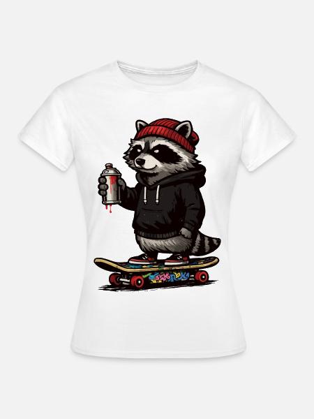 Waschbär Skate Graffiti - Frauen T-Shirt - Weiß