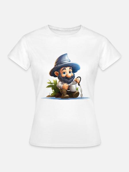 Gärtnergnom am Wasser - Frauen T-Shirt - Weiß