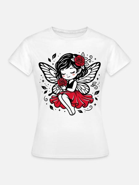 Rosenflügel Fee im Roten Kleid - Frauen T-Shirt - Weiß
