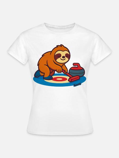 Rollend Faultier auf Besen - Frauen T-Shirt - Weiß