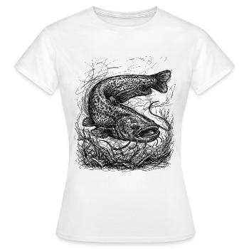 Wels Angeln Design – Art de la pêche au poisson-chat - T-shirt Femme - blanc - Devant - AI Model Female 172 dark (172cm)