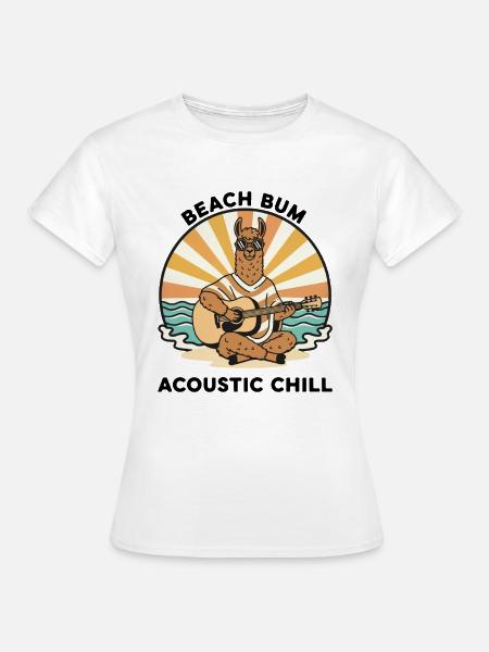 Llama Beach Bum Akustik-Chill-Gitarre - Frauen T-Shirt - Weiß
