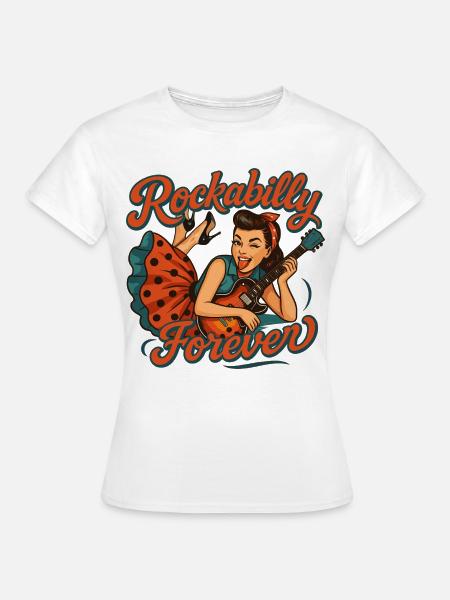 Rockabilly Forever: Rockabella mit E-Gitarre - Frauen T-Shirt - Weiß