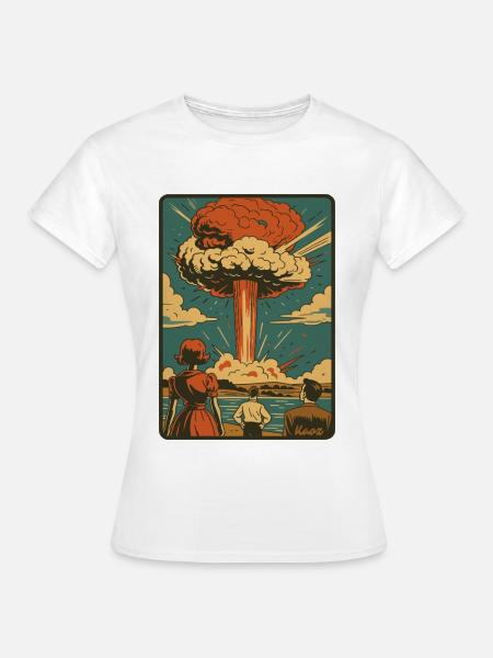 Retro Atom Explosion Pilzwolke - Frauen T-Shirt - Weiß
