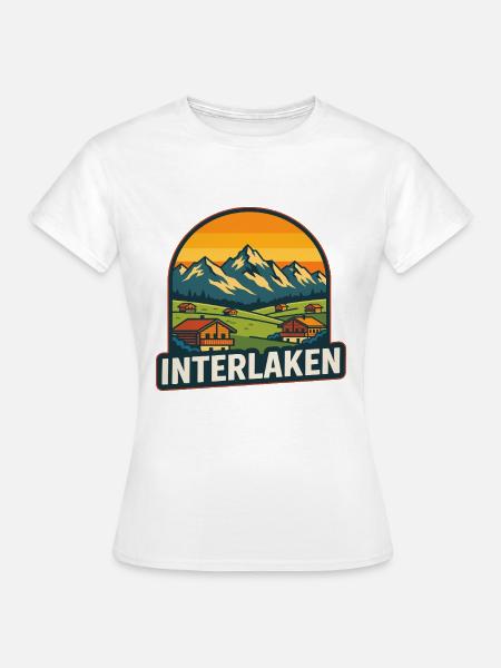Interlaken Schweiz Retro Sonnenuntergangs-Bergkunst - Frauen T-Shirt - Weiß