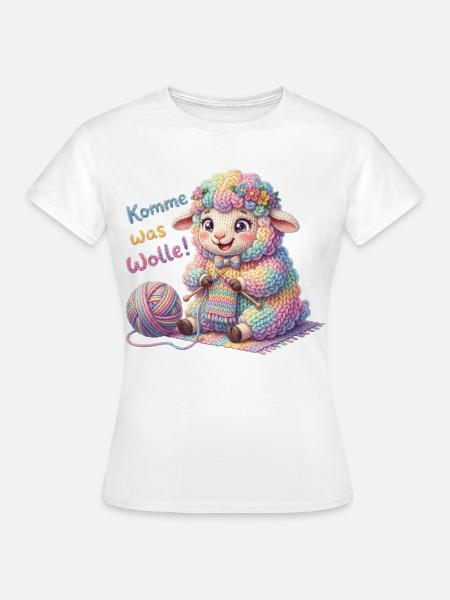 Komme was Wolle - Strickendes Schaf Wollknäuel - Frauen T-Shirt - Weiß
