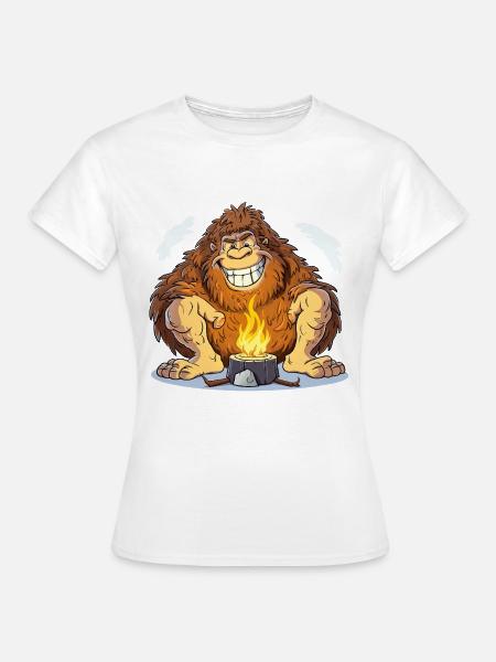 Bigfoot Lagerfeuer Humor - Frauen T-Shirt - Weiß