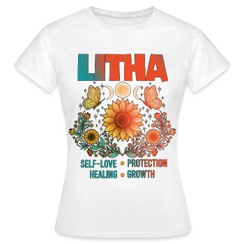 Litha Pagan: Sommersonnenwende, Mittsommer, Mittsommer, Mittsommer. - Frauen T-Shirt - Weiß - Vorne - AI Model Female 172 dark (172cm)