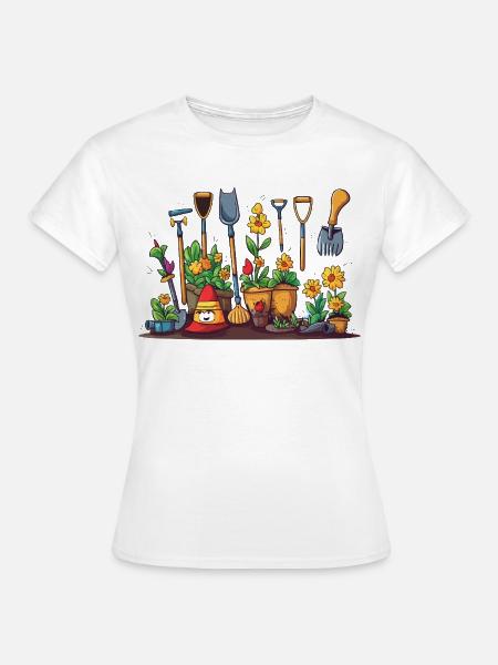 Gartenspaß mit Blumenwerkzeug - Frauen T-Shirt - Weiß