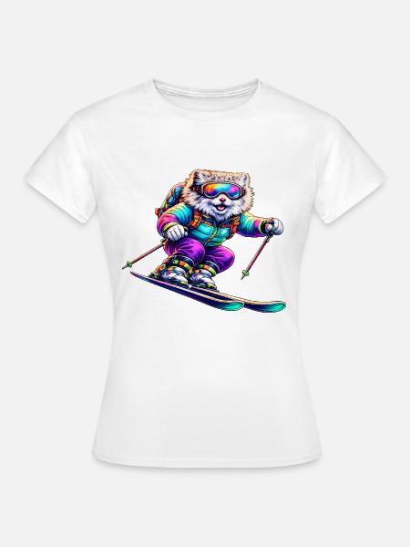 Neon Skihund Wintersporttier - Frauen T-Shirt - Weiß