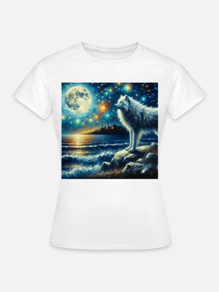 Polarwolf Starry Night - Frauen T-Shirt - Weiß