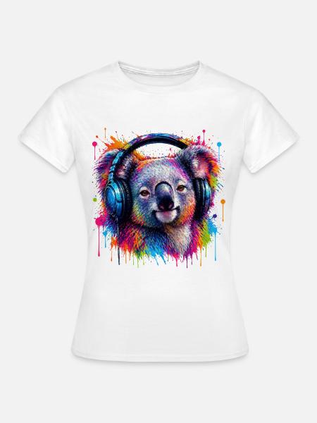 Kaleidoskop-Koala mit Kopfhörern - Frauen T-Shirt - Weiß
