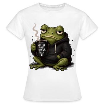 Kaffeefrosch im Hoodie - Frauen T-Shirt - Weiß - Vorne - AI Model Female 172 dark (172cm)