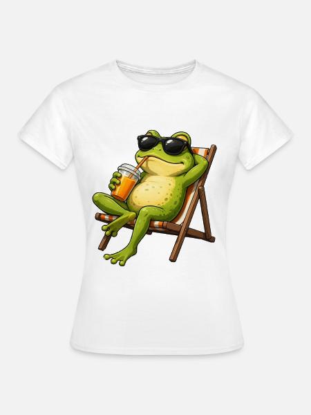 Relaxter Frosch im Strandstuhl - Frauen T-Shirt - Weiß