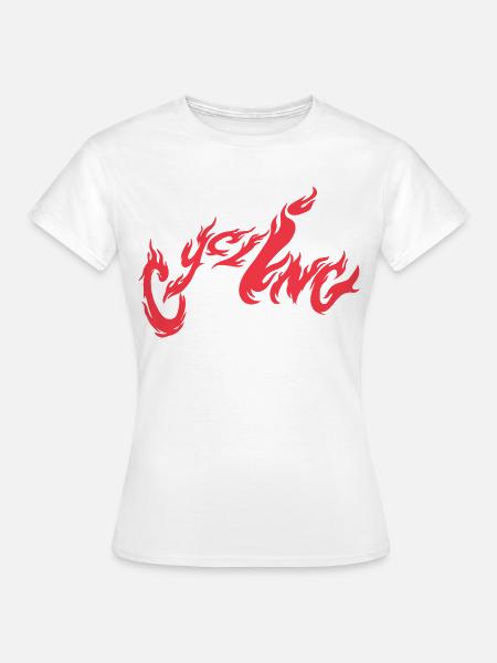 Cycling Flammen Schriftzug - Frauen T-Shirt - Weiß
