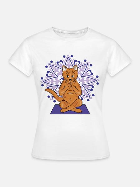 Meditative Katzen-Mandala - Frauen T-Shirt - Weiß