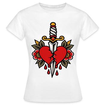 Heart Pierced Dagger Tattoo Style - Women's T-Shirt - white - Front - AI Model Female 172 dark (172cm)