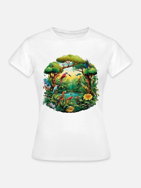Vibrante Dschungel Vogelparade - Frauen T-Shirt - Weiß