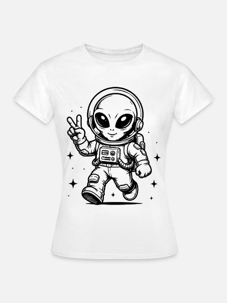 Astronaut Alien Peace im Weltraum - Frauen T-Shirt - Weiß
