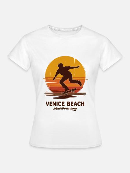Venice Beach Sunset Skateboarder - Frauen T-Shirt - Weiß