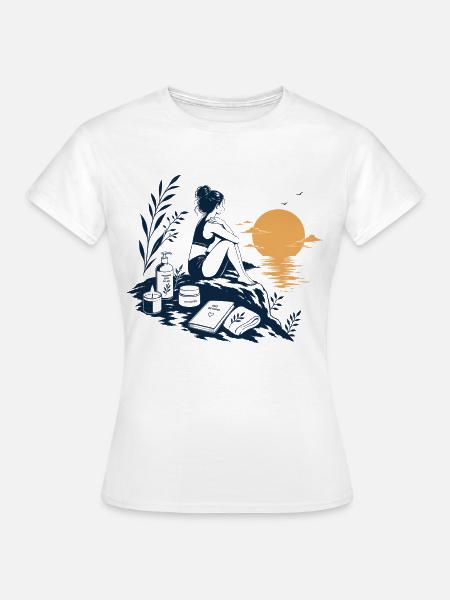 Einsamkeit bei Sonnenuntergang am Wasser - Frauen T-Shirt - Weiß