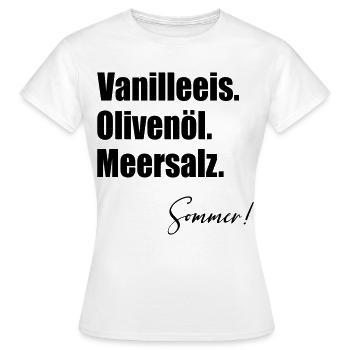 Glace à la vanille Huile d’olive d’été - T-shirt Femme - blanc - Devant - AI Model Female 172 dark (172cm)