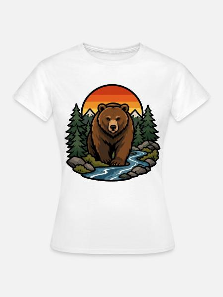 Braunbär im Walduntergang - Frauen T-Shirt - Weiß