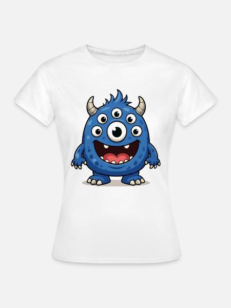 Blaues Monster mit vielen Augen - Frauen T-Shirt - Weiß