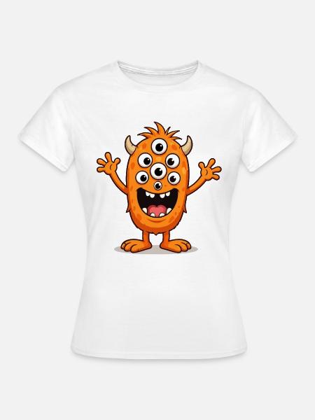 Orange Monster mit vielen Augen - Frauen T-Shirt - Weiß
