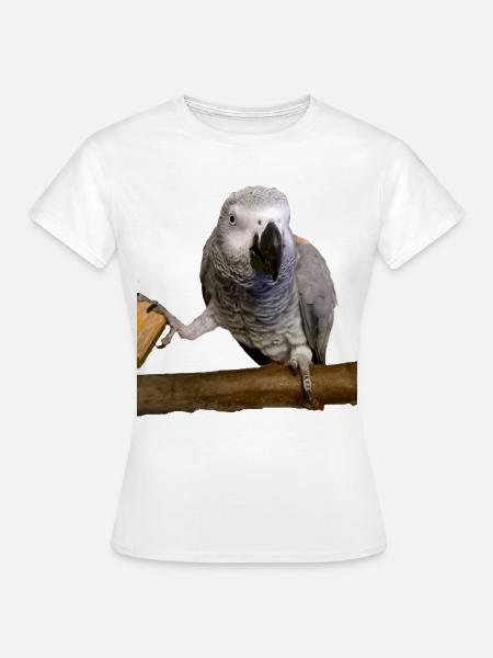Graupapagei auf Ast - Frauen T-Shirt - Weiß