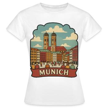Münchner Frauenkirche Retro Reiseaufkleber - Frauen T-Shirt - Weiß - Vorne - AI Model Female 172 dark (172cm)