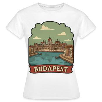 Budapest Parliament Retro Travel Sticker - Women's T-Shirt - white - Front - AI Model Female 172 dark (172cm)