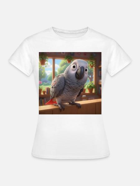 Animierter Grau Papagei Zuhause - Frauen T-Shirt - Weiß